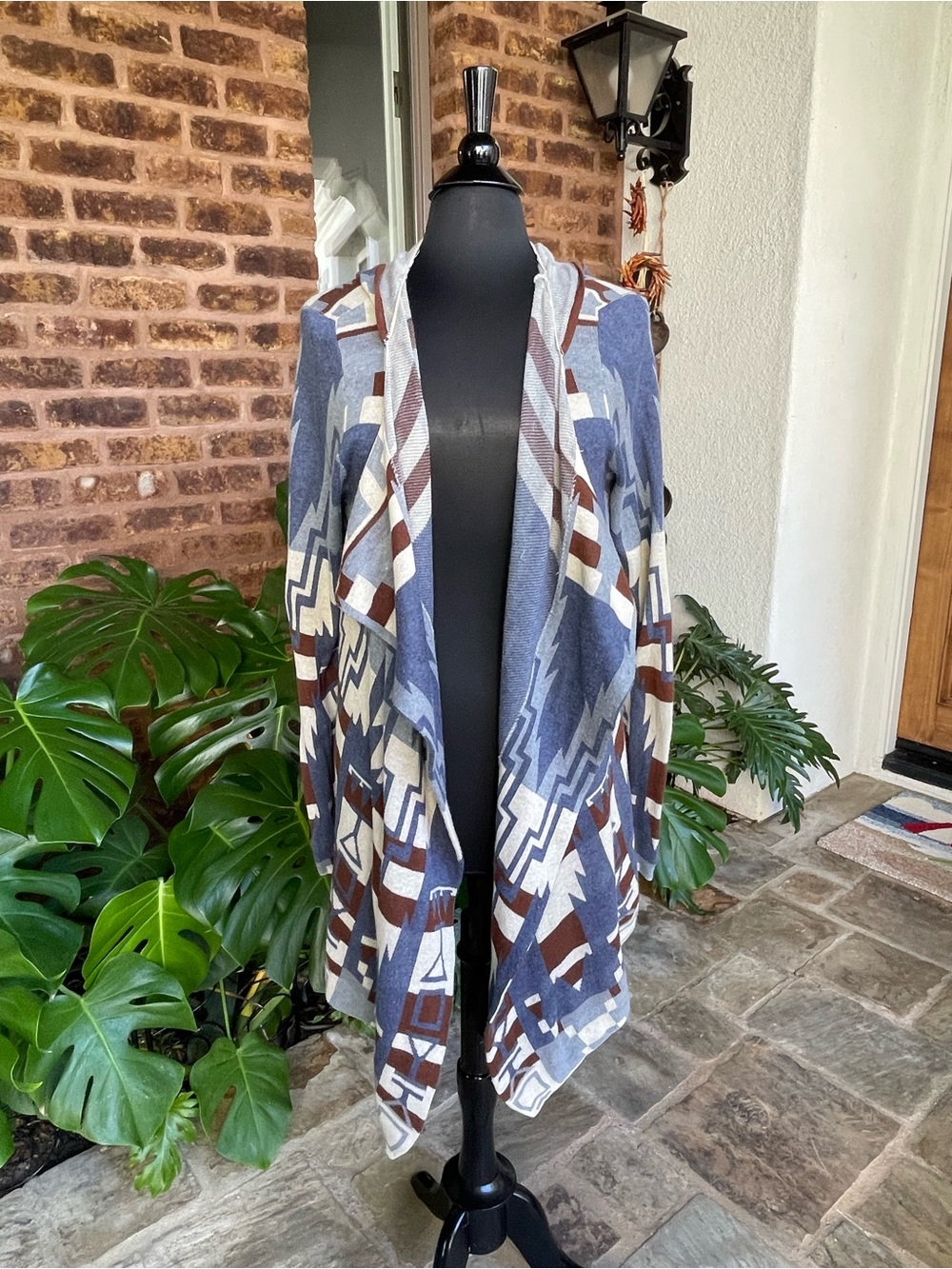 Tasha Polizzi Aztec Cascade Cardigan in Blue, Brown & Cream